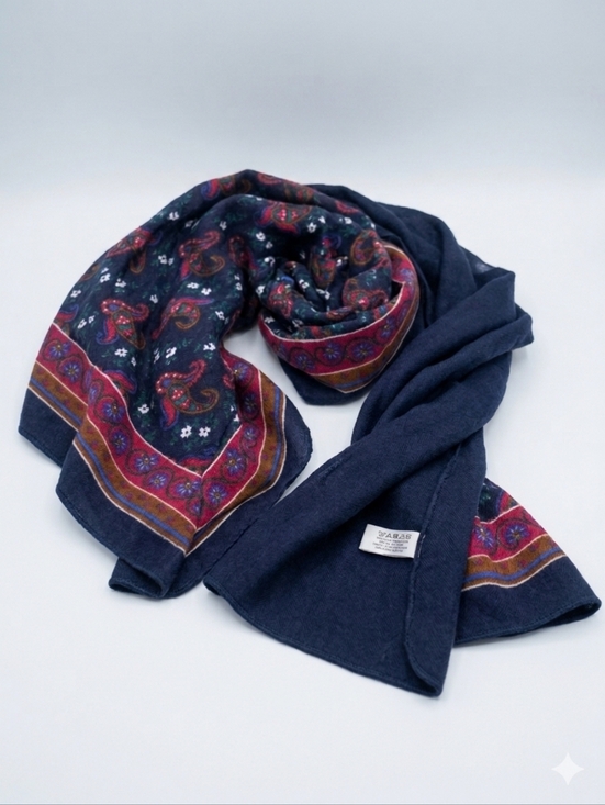 Accessories - Made In Italy Rayon Scarf - Navy with Paisley Border